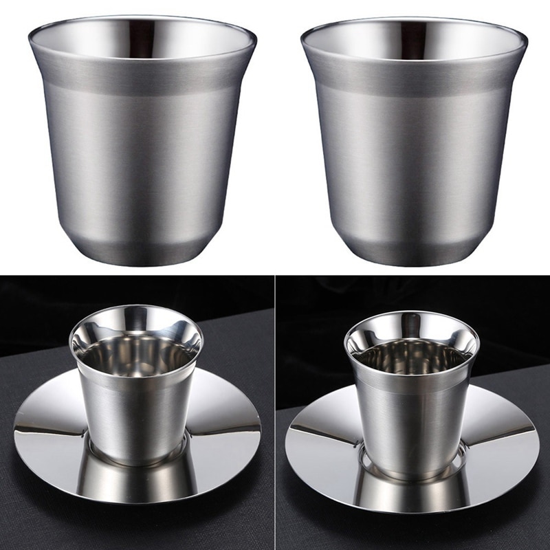 Jeu de 2 tasses expresso à Double paroi | Ensemble de tasses expresso en acier inoxydable, tasses à café isolées, faciles à nettoyer, 51-100ML
