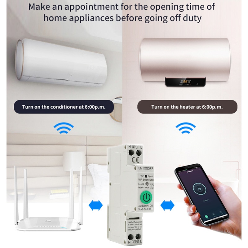 Disyuntor WiFi de Riel Din, interruptor inteligente con temporizador, relé, Control remoto por aplicación tuya con voz de Smart Home, Alexa y Google Home