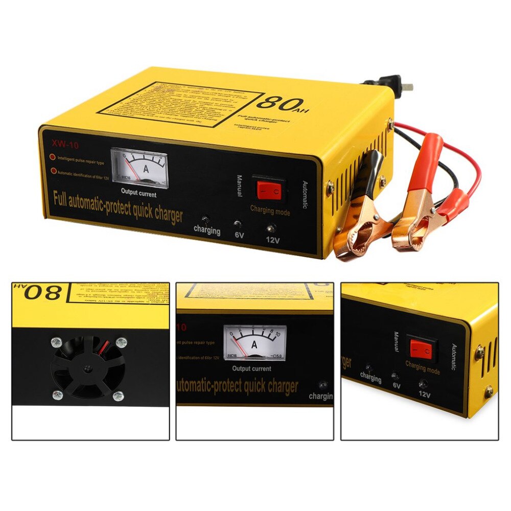 140W Full Automatic-protect Quick Charger 6V/12V 80AH Automatic Intelligent Car Battery Charger Negative Pulse