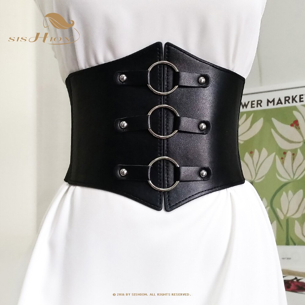 SISHION Schwarz Punk Gürtel Für Frauen Taille Korsett Breite PU-Leder Abnehmen Körper Gürtel Herz Elastische Bund Einstellbare VD2911: VD2606 runden
