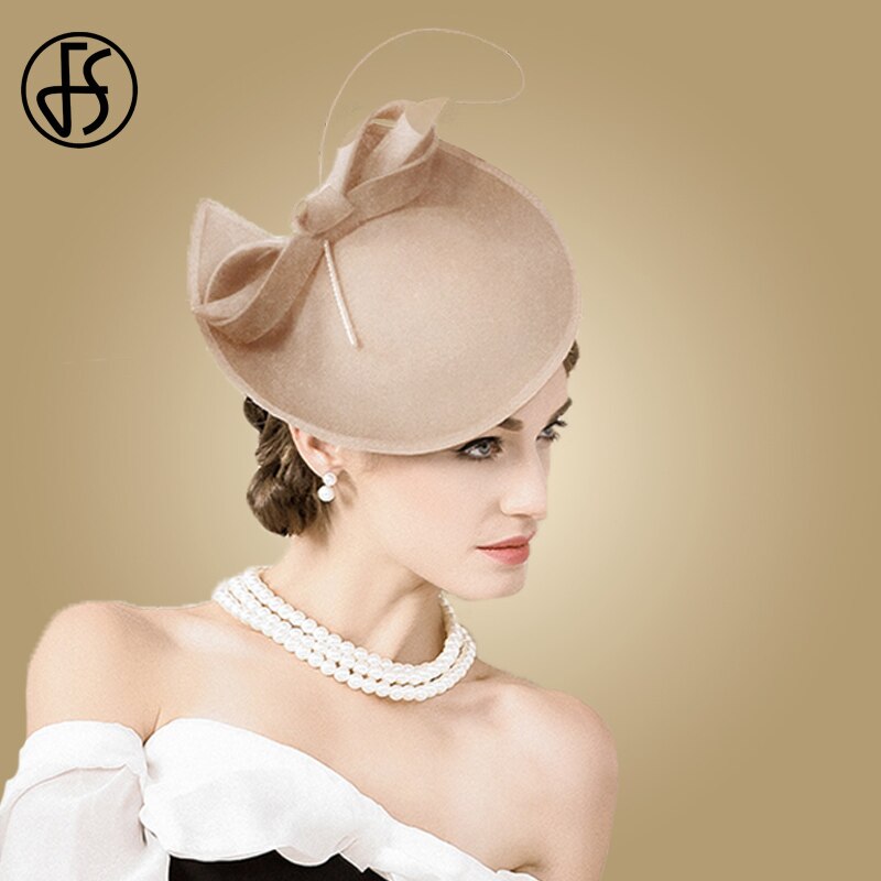 Fs 100% Wol Zwarte Hoed Kerk Elegante Dames Formele Vintage Voelde Fedora Bruiloft Fascinators Hoeden Voor Vrouwen Bunker Vrouwelijke Cap