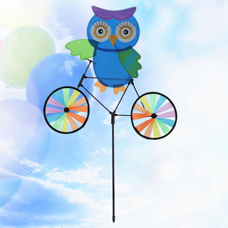 3D Ebene Karikatur Eule Auf Fahrrad Windmühle Windrad Wirbel freundlicher Spielzeug Spinner Garten Rasen Hof Dekoration