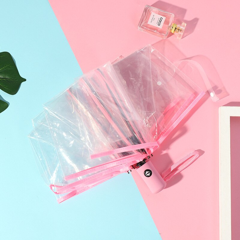 Ombrello automatico piccola margherita POE telone trasparente ombrello dea studente giapponese pieghevole ombrello fiore di ciliegio: pink blank