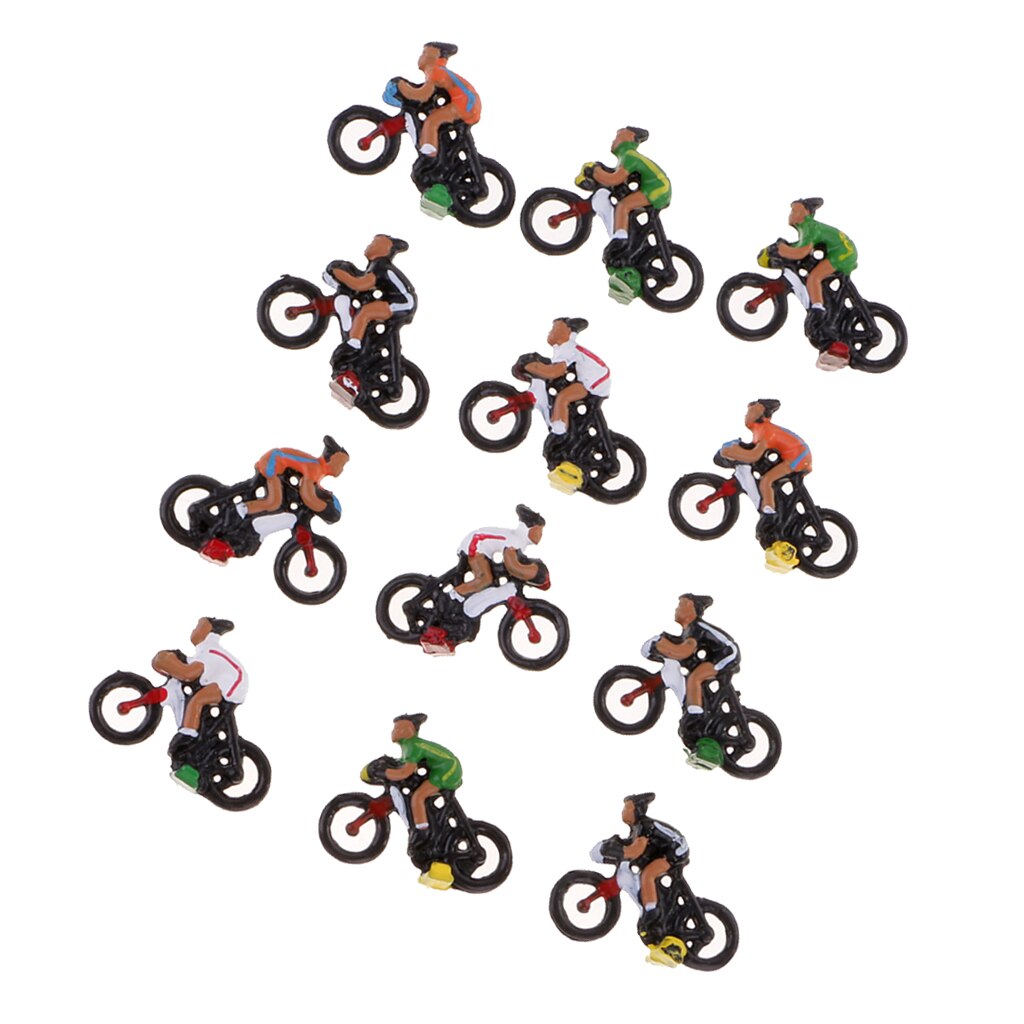 12 Stuks Diy Plastic Fietser Rider Miniatuur Model Collectibles Craft Voor Poppenhuis Trein Spoorweg Layout Onderdelen 1:87 Ho Schaal