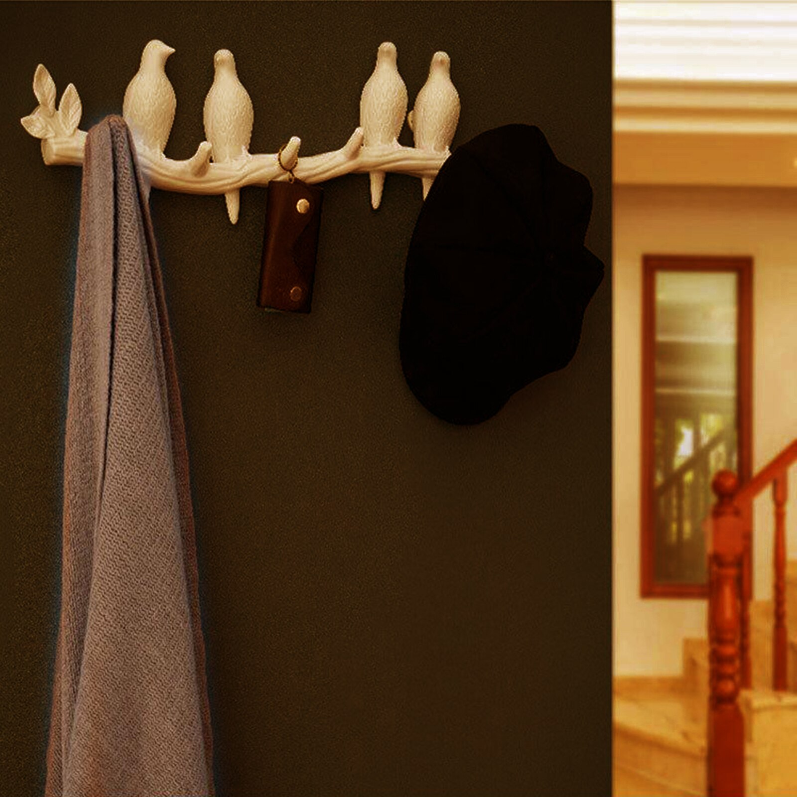 Creatieve Vogels Muur Gemonteerde Art Hanger Cap Holder Opslag Home Decor Parel 3 Vogel