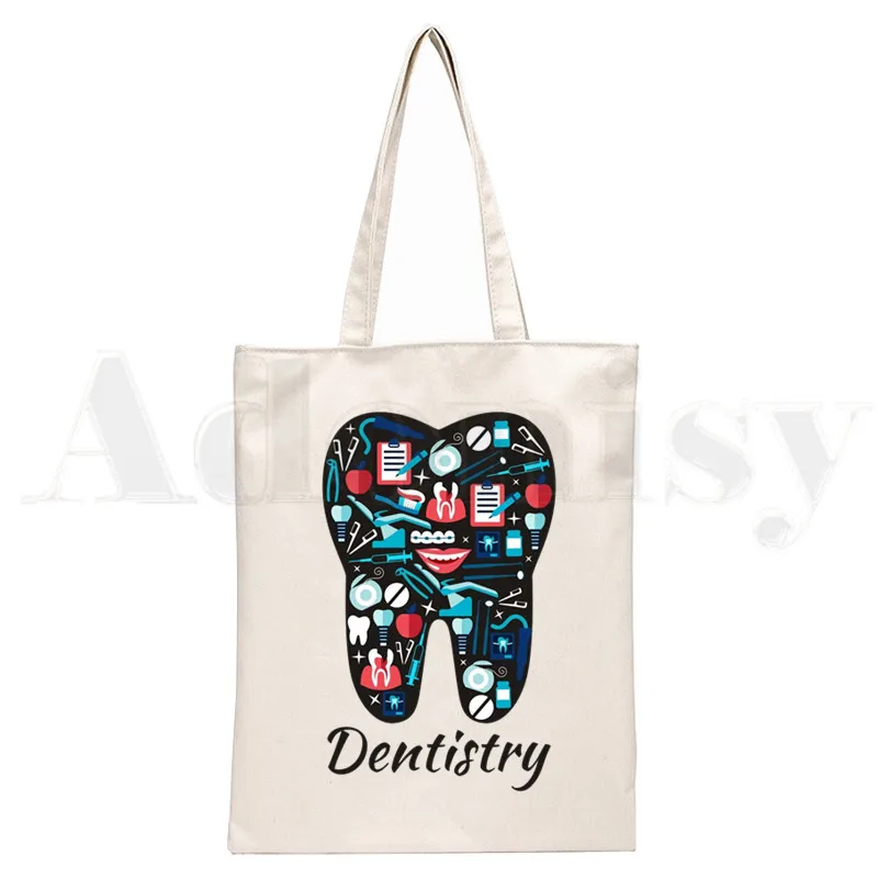 Tooth and Dentist Graphic Aesthetic Funny Handbags Shoulder Bags Casual Shopping Girls Handbag Women Canvas Bag: Dark Grey