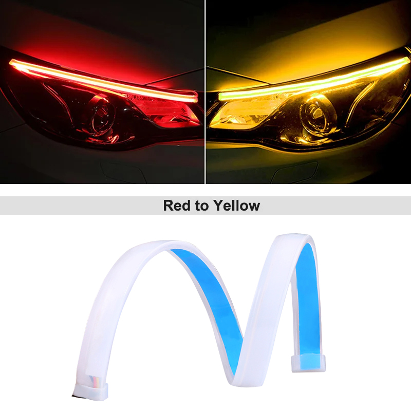 12V LED DRL Car Daytime Running Light Flexible Waterproof Strip Auto Headlights White Turn Signal Brake Flow Lights Car Styling: Ivory / Blue