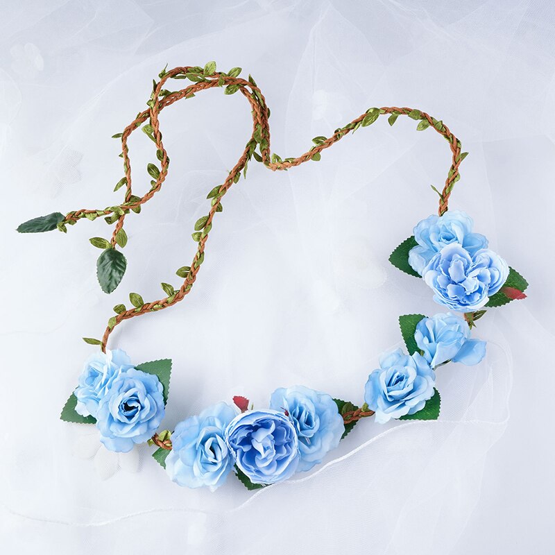 Accessoires de mariage ceinture fleurs tissées à la main ceinture pour enfants fleur rose ceinture de mariée double usage ceinture de mariage bandeau: Bleu ciel