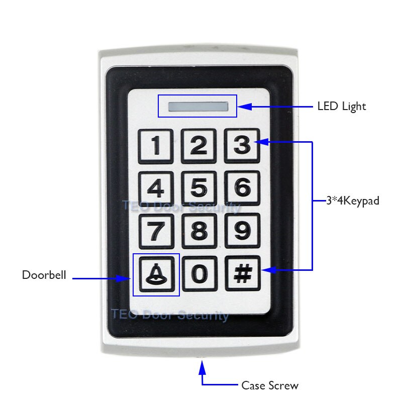 2000Users Matal Case Waterproof Door Access Control Controller Proximity RFID Reader with Keypad Built in Buzzer