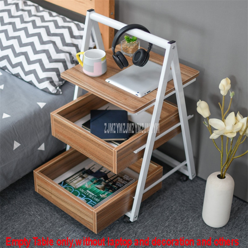 3 Layer Simple Movable Tea Table File Cabinet Leisure Triangle Sofa Side Table With Wheel and Storage Drawer