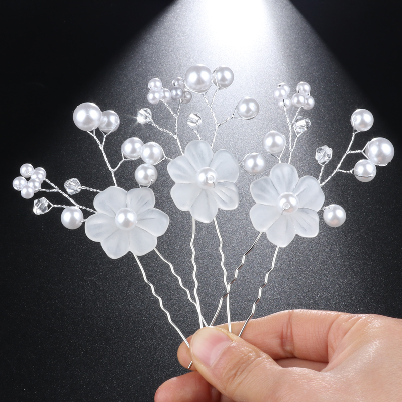 Vintage Hair Jewelry Crystal Rhinestone Handmade Leaf Flower Hairpins Hair Clips Wedding Bridal Headwear Hair Pins: hehua white