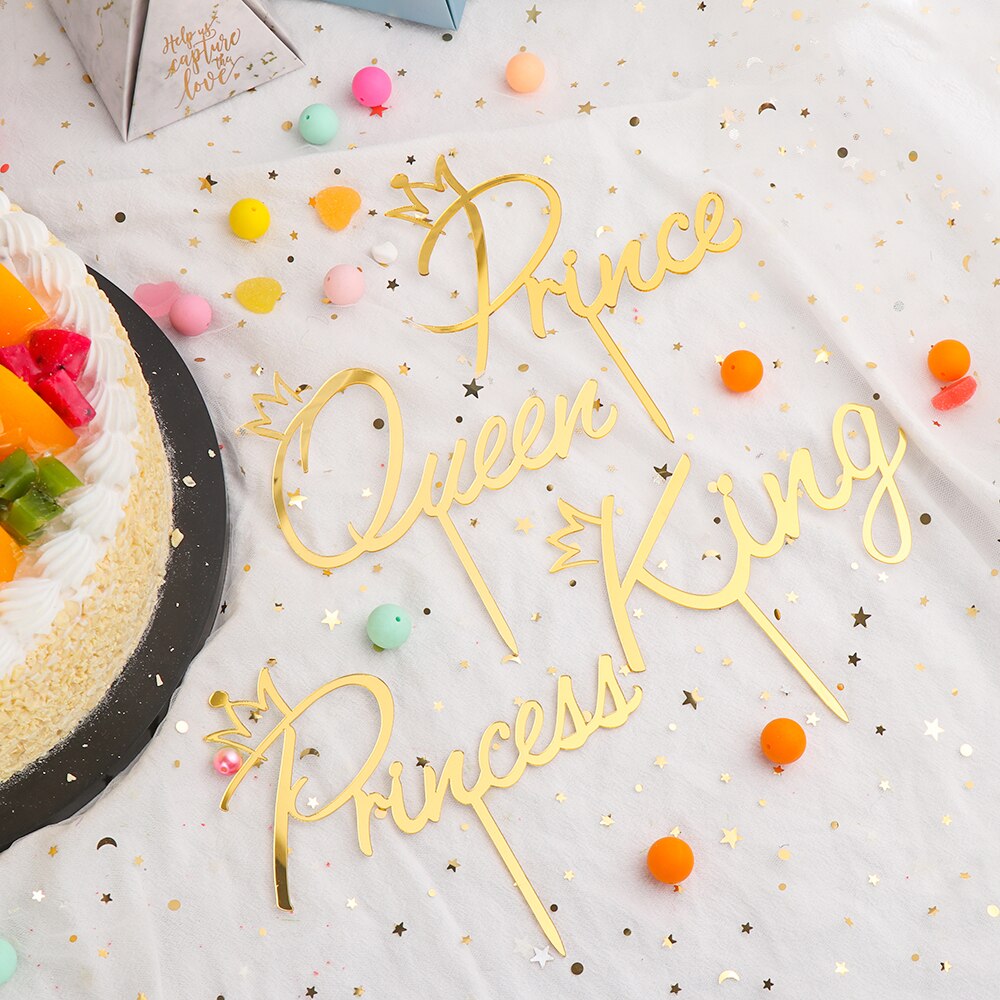 Goud Koning Koningin Prins Prinses Kroon Cake Topper Gelukkige Verjaardag Cupcake Topper Bruiloft Valentijnsdag Party Cake Decor