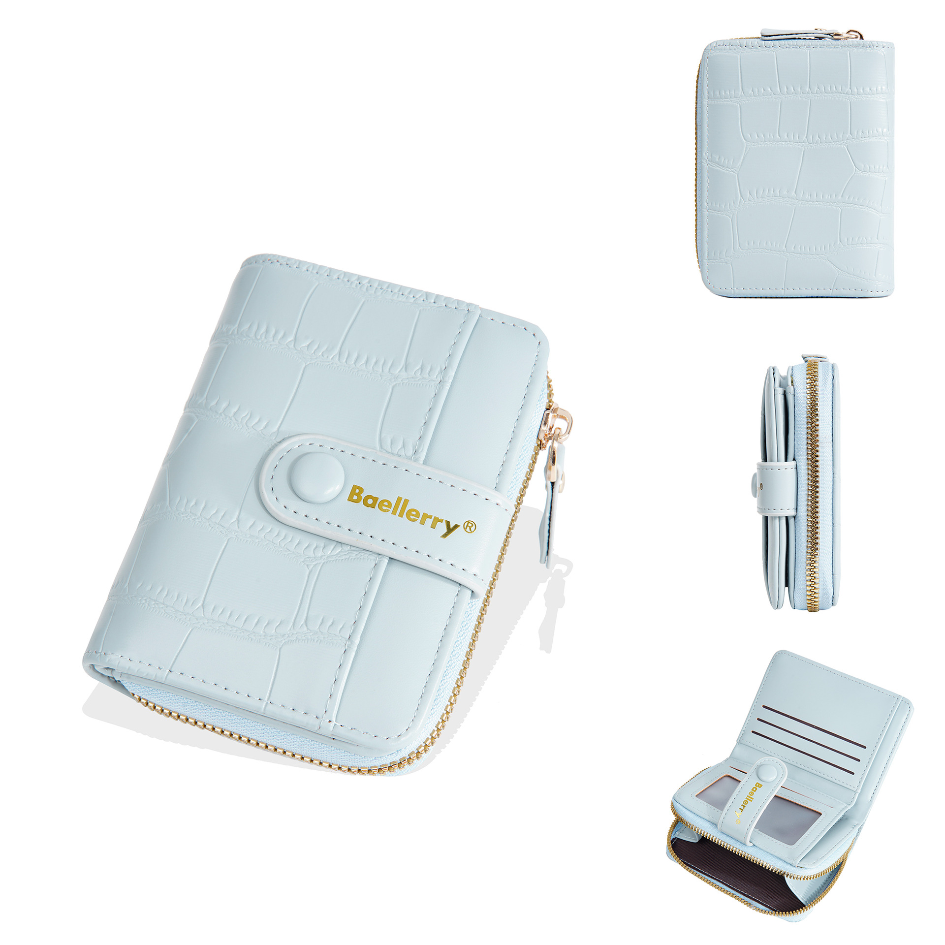 Baellerry-Portefeuille à fermeture éclair pour femme, grande capacité, porte-cartes, sac à main femme, poche à monnaie, motif pierre, supérieure, fille,: Black