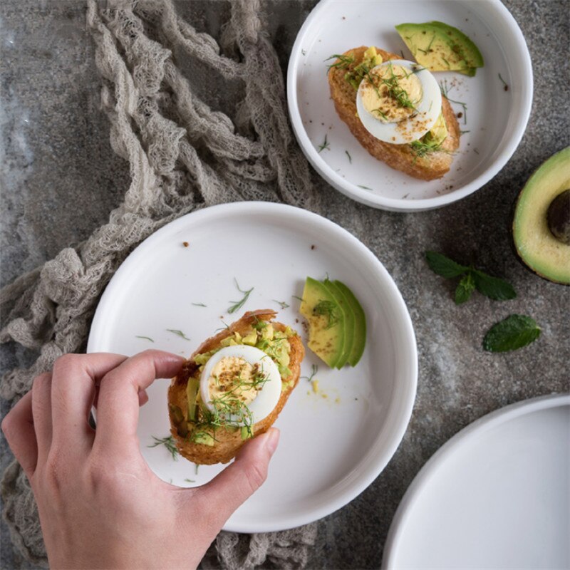 Round Ceramic Breakfast Dessert Cake Snack Plate Dinner Serving Plate Dish White Porcelain Kitchen Dinnerware Microwave Safe