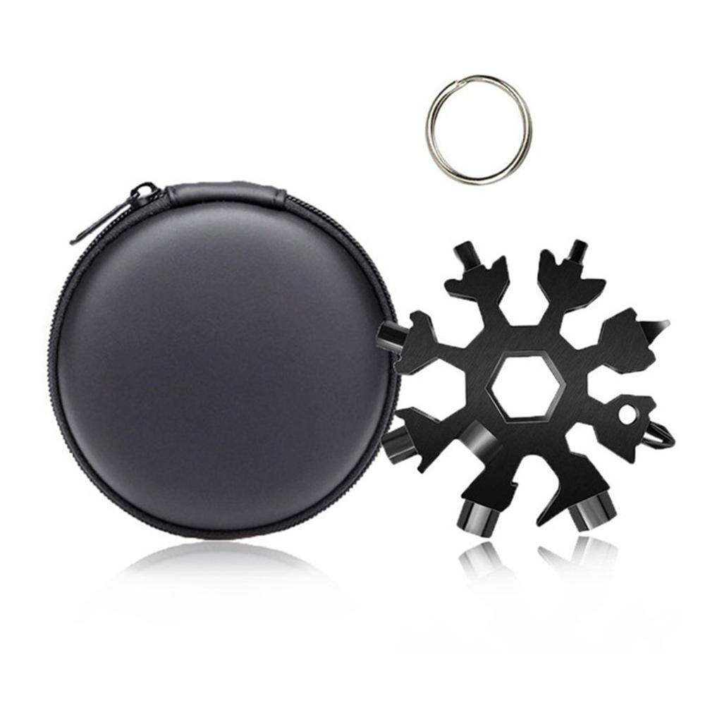 19-In-1 Snow Keychain Tools Multi-tool Wrenches Combination Stainless Steel Snow Shape Outdoor Portable Snowflake: Black With Bag