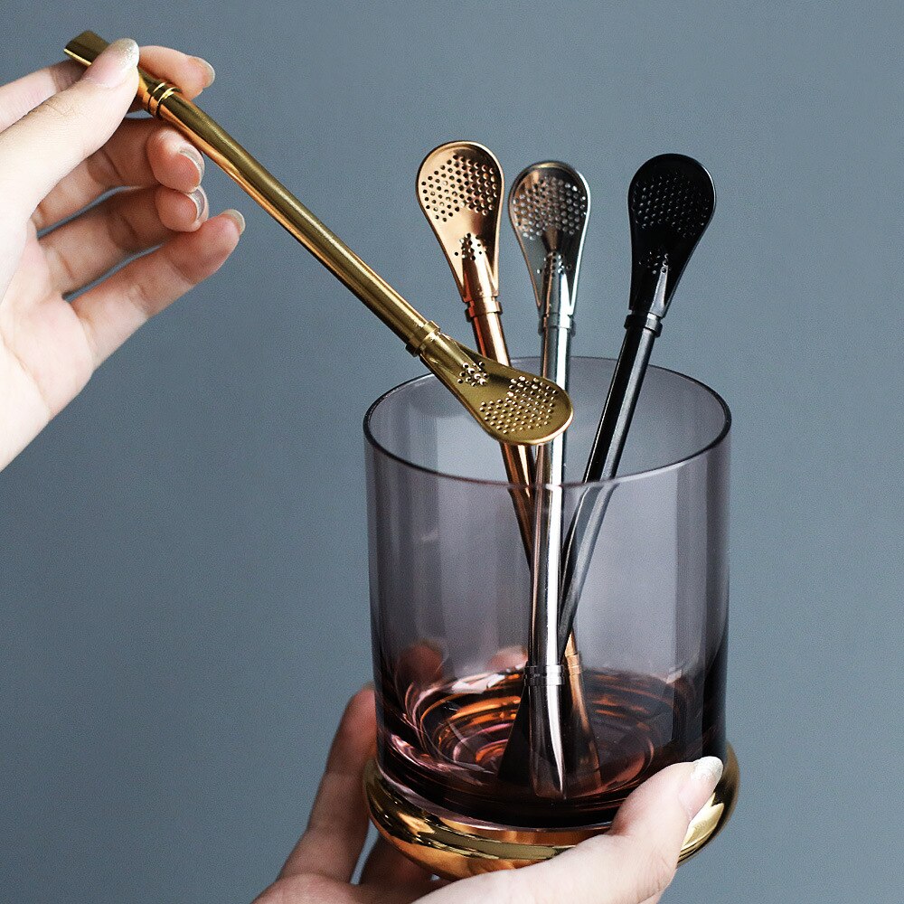 Cuchara de café multifuncional, Pajita para beber, cuchara de paja de acero inoxidable 304, filtro de té, licuadora, taza de leche, taza Zumo de paja, 15,7 CM