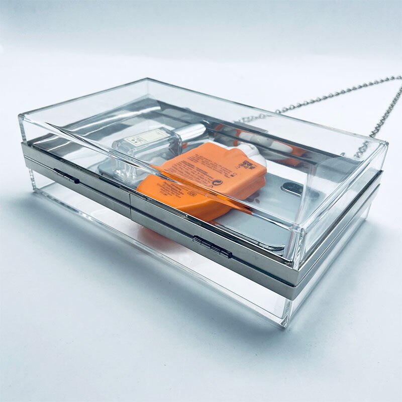 Ms. Brand Evening Bag Acrylic Ms. Shoulder Bag Silver Frame Transparent Small Square Bag Casual Clutch