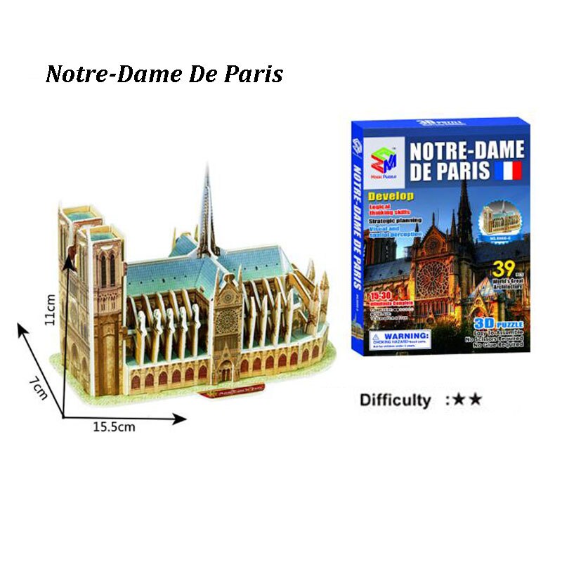 3D Three-dimensional Famous Building Model Toys Puzzles Kids DIY World Famous Tower Bridge House Jigsaw Educational Toy ZXH: Notre Dame de Paris