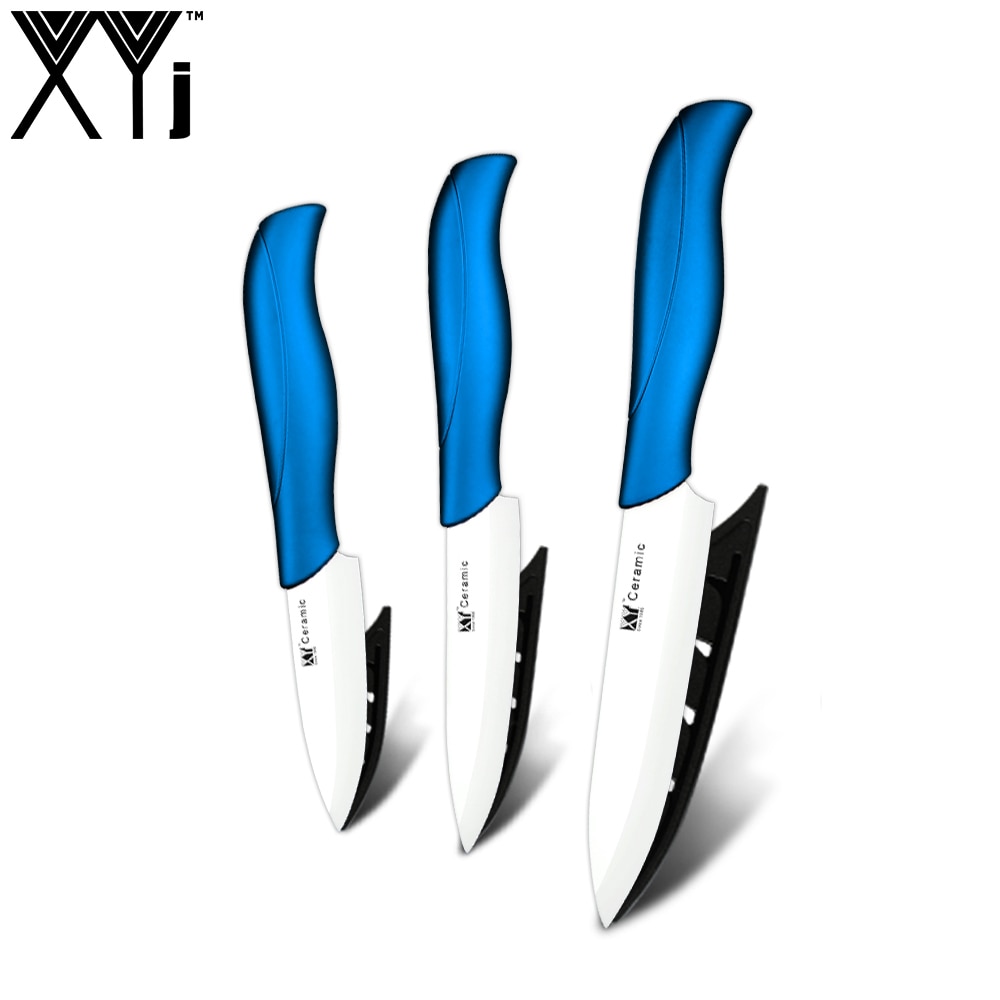 Cuchillos de cocina de cerámica XYj, cuchilla de Zirconia, mango cómodo, juego de cuchillos de cocina de circonio, cuchillos de Chef, 3 uds. Conjuntos