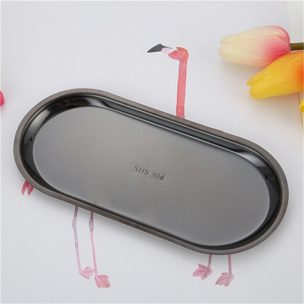 Plateau de stockage de parfum cosmétique de luxe en acier inoxydable, assiette de décoration de plat, plateaux bijoux anneau pain Dessert noir 1 pièces