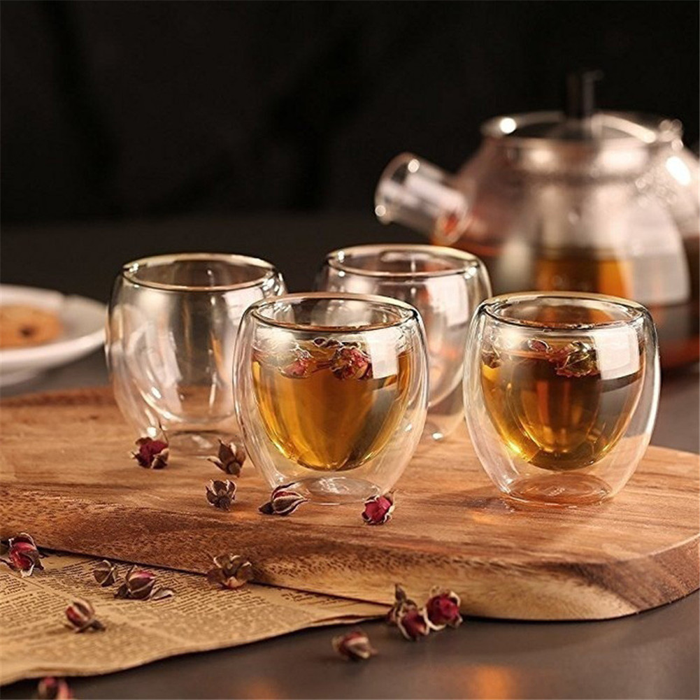 Juego de tazas de café con cristal doble, conjunto de vasos de vidrio para expreso, cerveza, té, whisky, hechos a mano, para beber