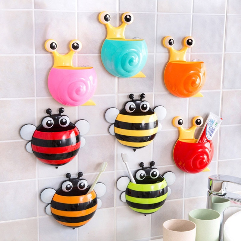 Support mural de rangement en forme d'escargot | Mignon Kawaii abeille et escargot, support mural pour brosse à dents, étagère de salle de bains, organisateur pour l'entretien ménager, ventouse forte,