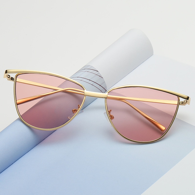 Brand cat eye red sunglasses ladies vintage shades tinted color lens women eyewear yellow sun glasses oculos uv400: ClearPink