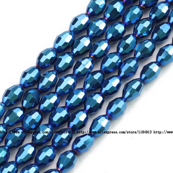 JHNBY rijstkorrels Oostenrijkse kristal kralen ovale vorm plated kleur 50 stuks 6*8mm Losse kralen Sieraden armband accessoires maken DIY: MZ6101 Sapphire blue
