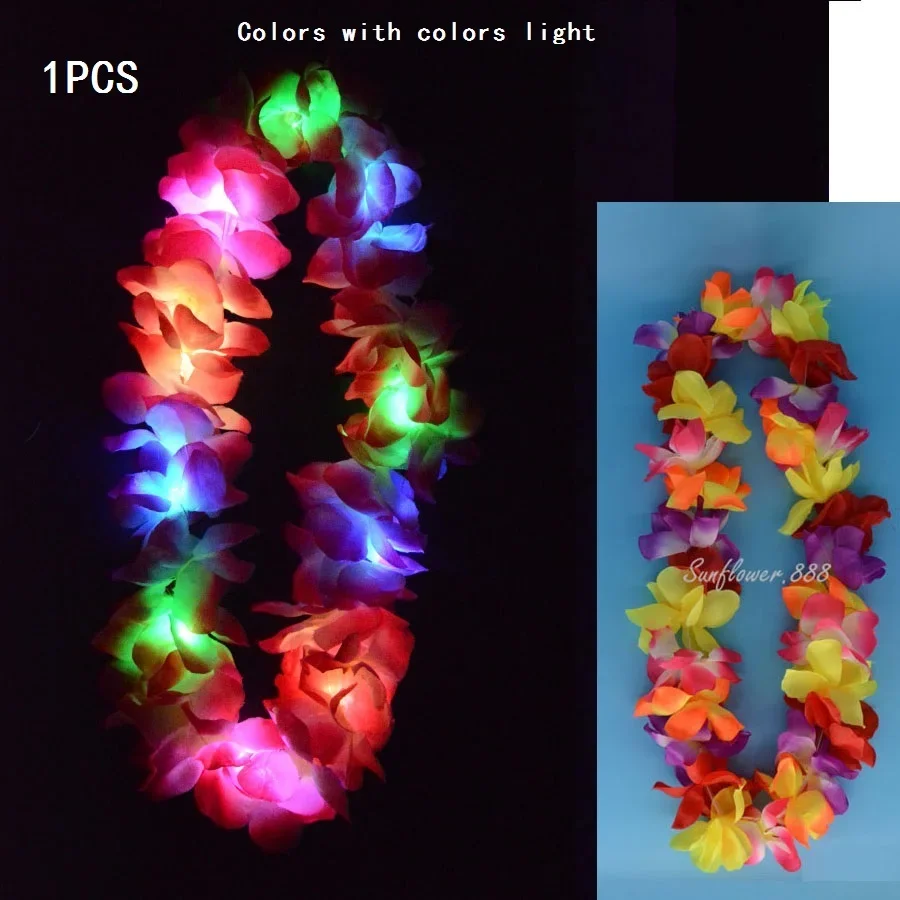 1 Uds. Collar de Lei de flores iluminadas hawaianas para mujer y niña, guirnalda de Hula, disfraz hawaiano de boda, Tropical Luau Glow