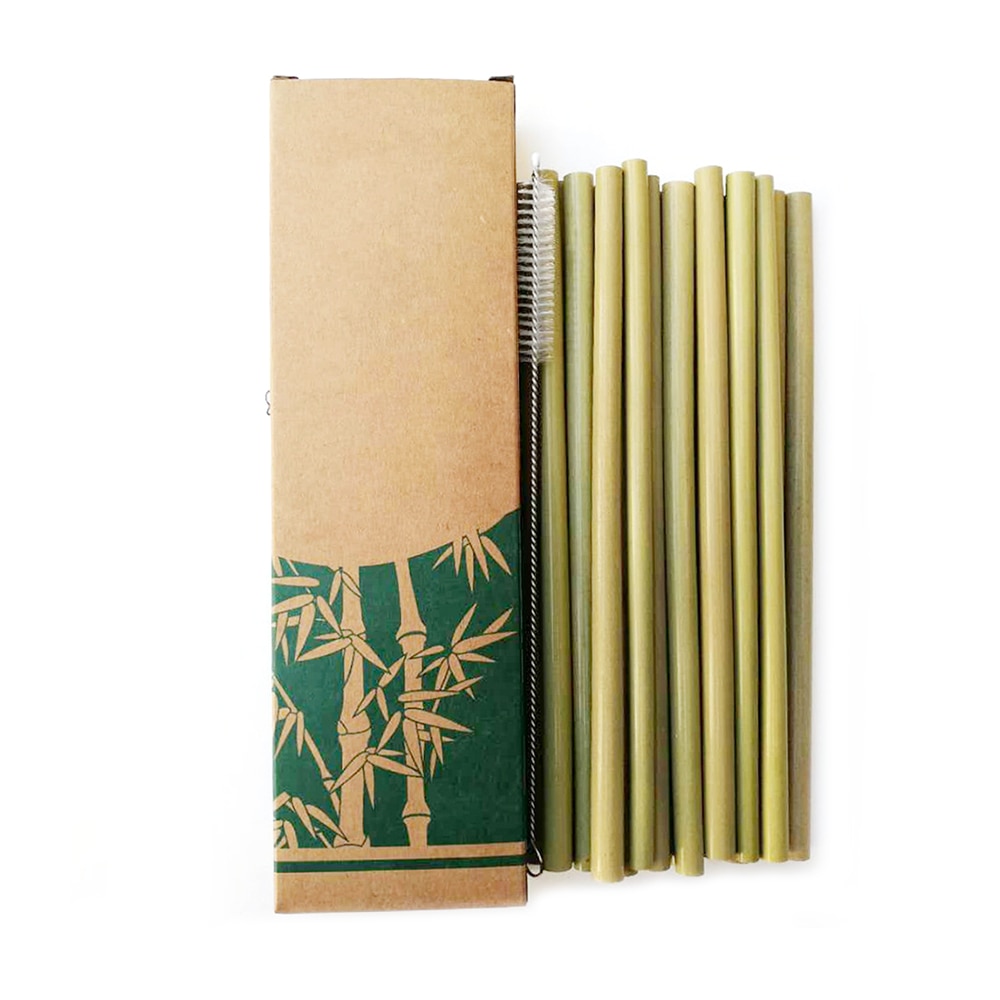 Nuttig 10 stks/set Bamboe Rietjes Herbruikbare Stro Biologische Bamboe Rietjes Natuurlijke Bamboe Rietjes + Schone Borstel