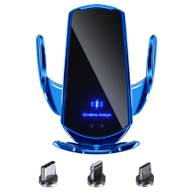 10W Smart Auto Draadloze Oplader Voor Iphone 12 Infrarood Auto Sensing En Auto Krimpen Draadloze Oplader: blue