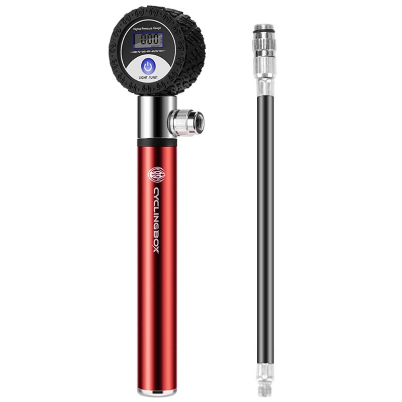 Sykkel mini pumpe med trykkmåler lcd digital skjerm 120 psi slange ultralett mtb sykkel dekk inflator: Rød