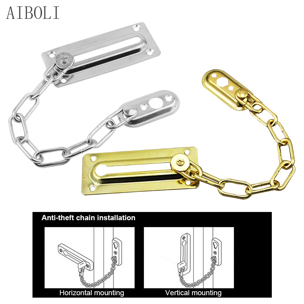 Stainless Steel Door Safety Lock Guard Chain Security Bolt Locks Cabinet Latch DIY Home Hotel Office Security Tools Gold Silver