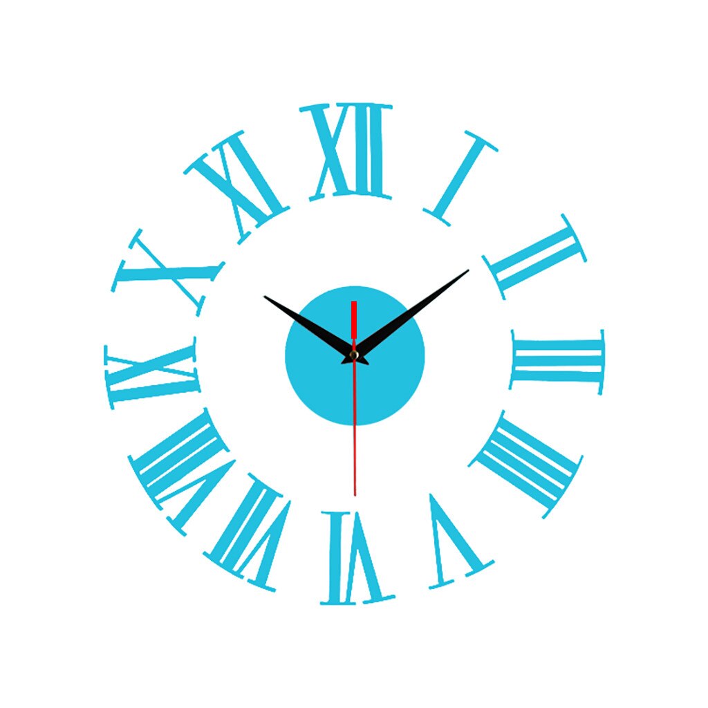 Frameless DIY Wall Mute Clock 3D Mirror Surface Sticker Home Office Decor 3d Wall Clock Living Room Quartz Needle Diy Clock: Blue