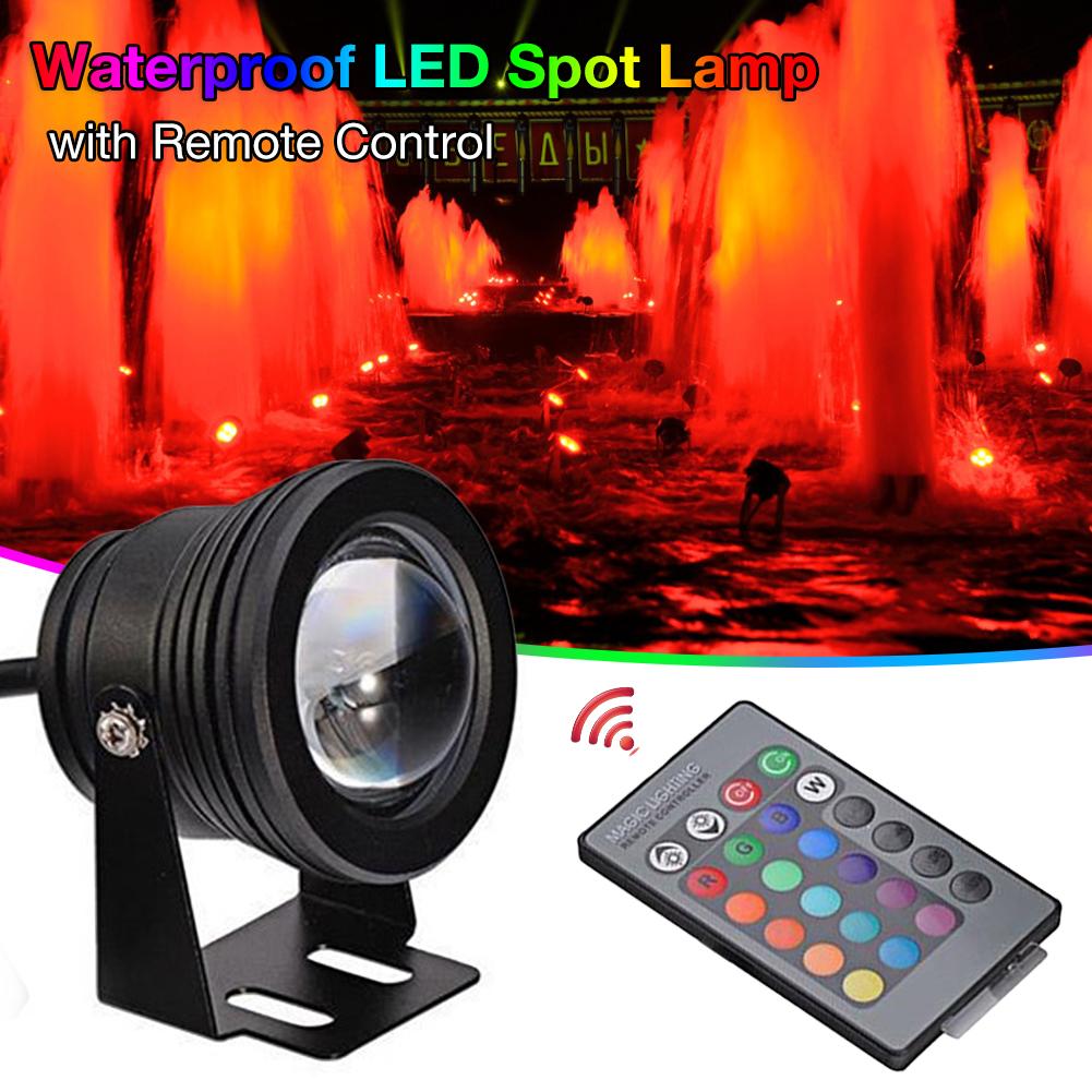 10w RGB LED Spotlight Remote Control Deck Light Outdoor Waterproof Garden Lawn Lamp Dimmable Swimming Pool Park Path Decor Light