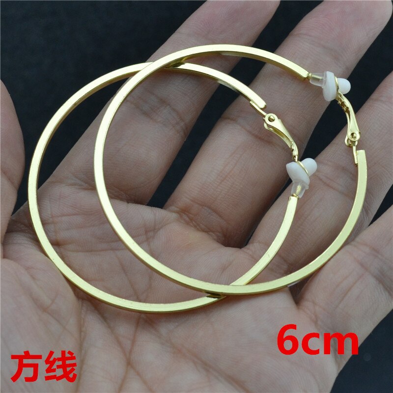 Große kleine Gold kreis Quadrat linie Runde Clip auf sterben ohr Ohrringe Band für frauen mit kissen Pad Nicht durchbohrt Ohrringe: Gold Clip 6cm