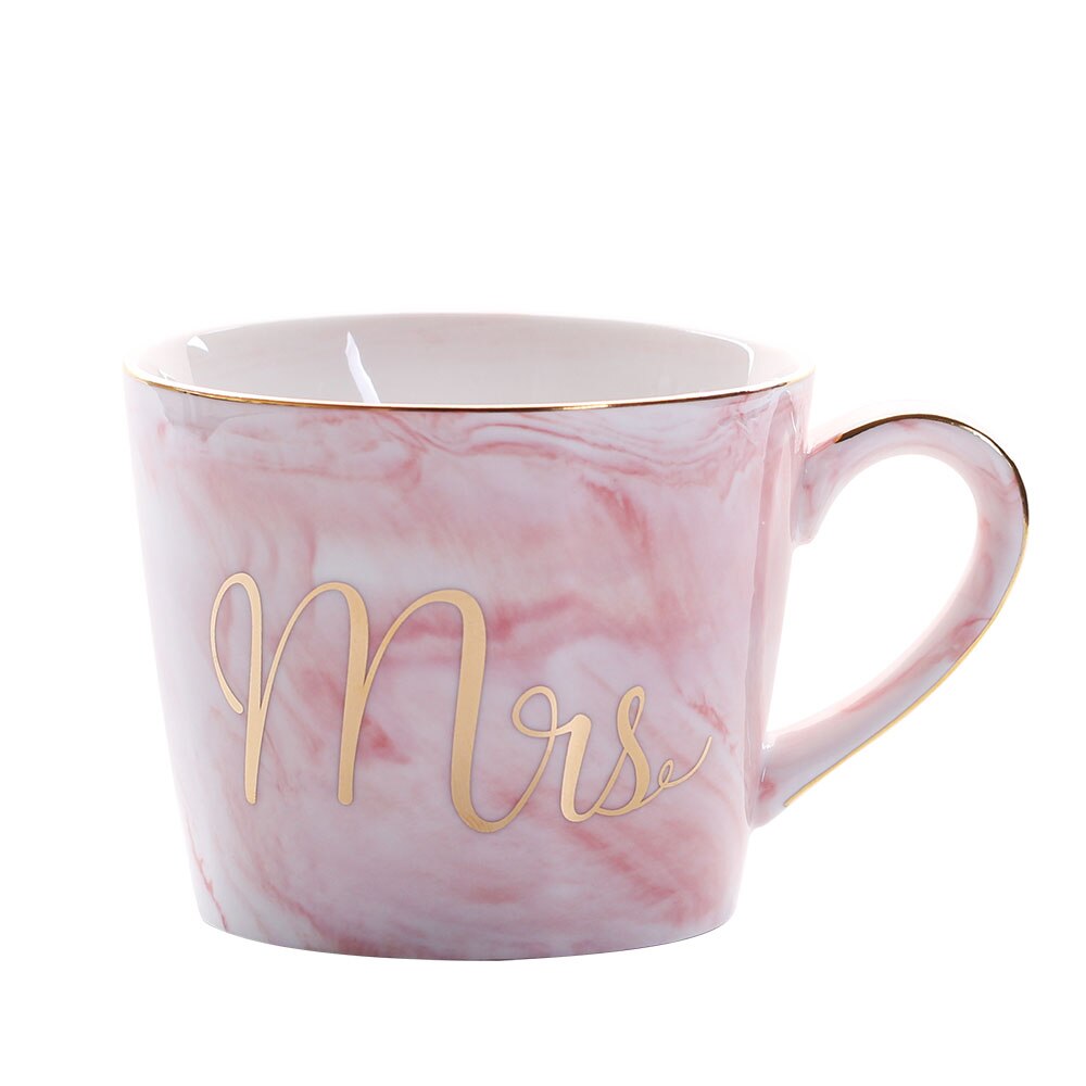 380ml Marble Ceramic Mug Travel Coffee Mug Milk Tea Cups Mr and Mrs Mugs Pink Gold Inlay Breakfast Home Decor: 1pcs2
