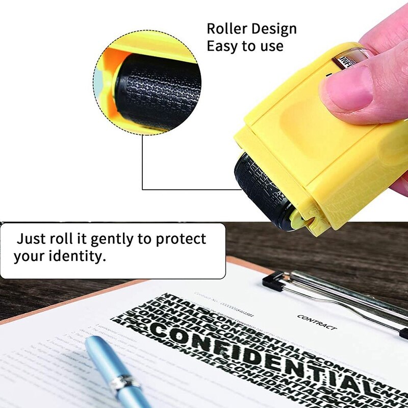 2PCS Wide Roller Stamps Unlimited Re-Inking Identity Theft Prevention Stamp Rolling Security Stamp (Light Blue + Yellow)