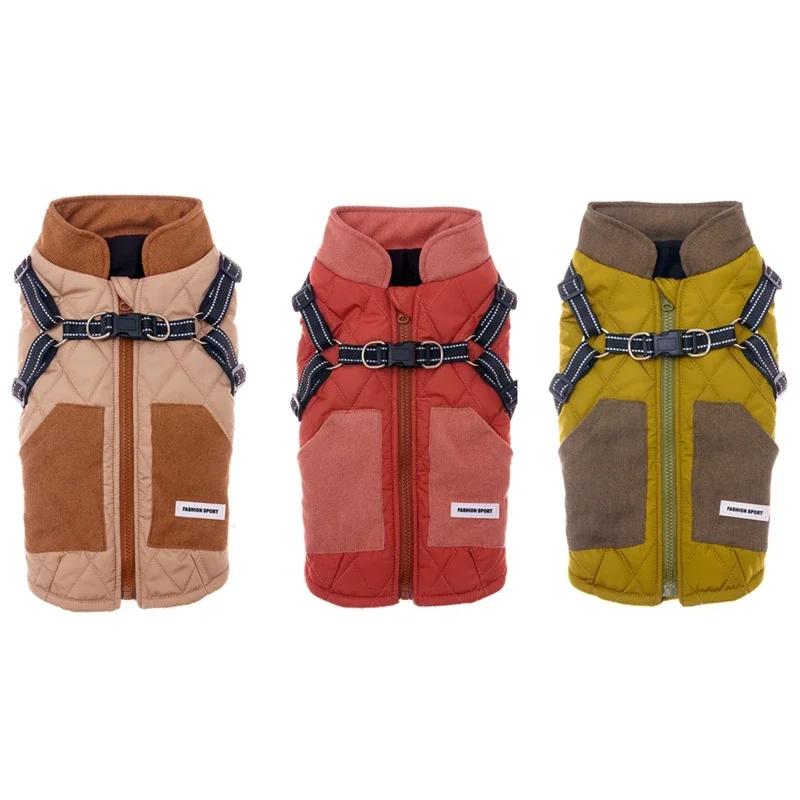 Wasserdichte warme Hundejacke mit Geschirr, Winter-Hundekleidung, französischer Bulldoggenmantel, Chihuahua-Haustierkostüm für kleine und mittelgroße Hunde