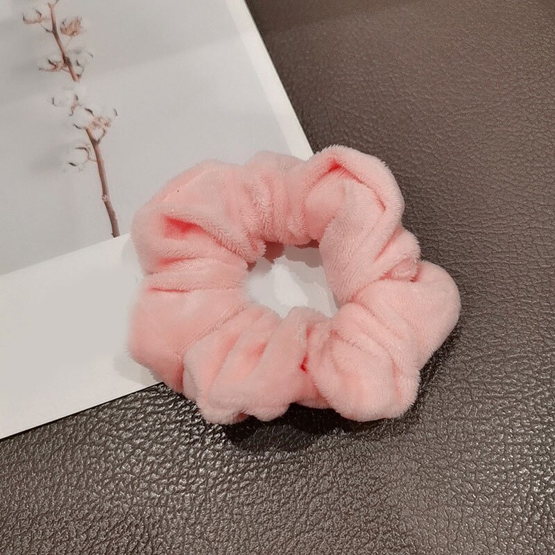 Warm Soft Hair Scrunchies Furry Elastic Hair Band Women Girls Ponytail Holder Hair Rubber Band Hair Ties Hair Accessories: Pink