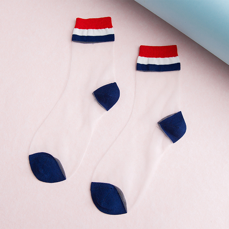rainbow stripe Transparent Silk Socks Women Ultra-thin spring summer socks style Japan Glass fiber Invisible socks: 2