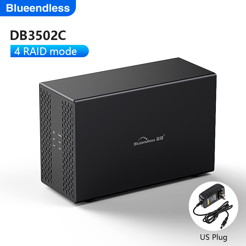 Blueendless Dual Bay RAID hard disk 3.5 USB 3.0 External Type C Dual Hard Drive Enclosure SATA Array box HDD Server Case hdd: SKY BLUE