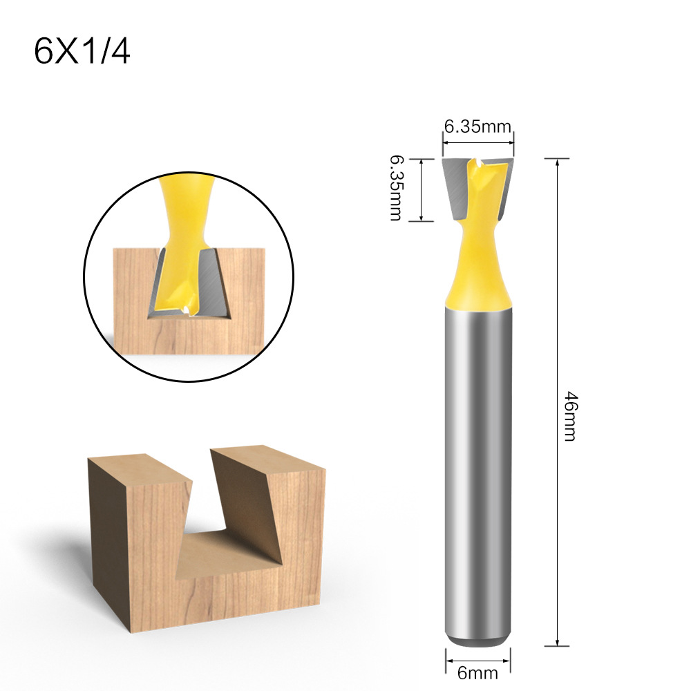 1pcs or 6pcs 6mm Shank 1/4 Dovetail Cutter Joint Router Bits Set 3/8'' 1/2'' 5/8'' 3/4'' Woodworking Tools Engraving for Wood: 6X6.35mm