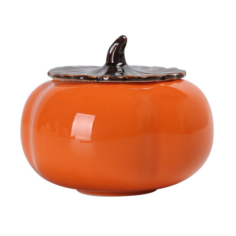 Kiln Sealed Moisture-proof Ceramic Tea Caddy Pure Color Pu'er Tea Black Tea Green Tea Storage Tank Persimmon Tea Caddy: Persimmon Tea Caddy