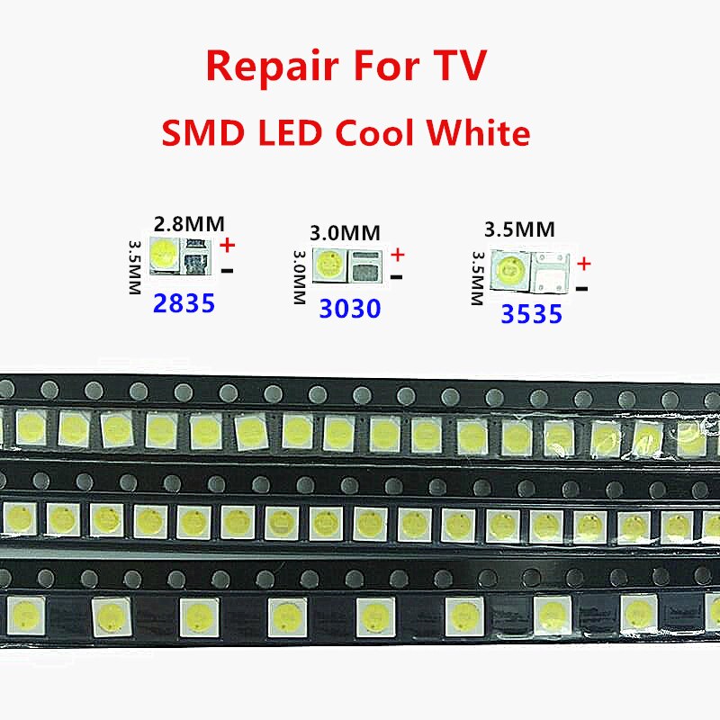 100 Pcs 6V 2835/3030/3535 Kit Smd Led Lamp Kralen 3V Reparatie Voor Tv Backlight Led Lamp code Wit