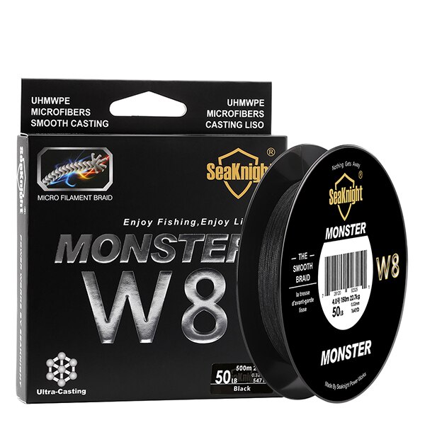 SeaKnight ligne de pêche W8 150 M tresse 8 brins ligne lisse PE Multifilament grand Angle technologie tressée 20-100LB: Black / 3.0
