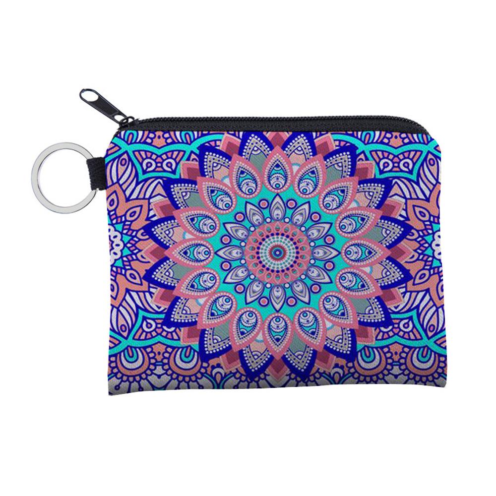 3D Printed Waterproof Mandala Mini Square Coin Purse Wallet Women Purse Porte Monnaie Bolsa Feminina Zipper Pouch Girl Key Bags