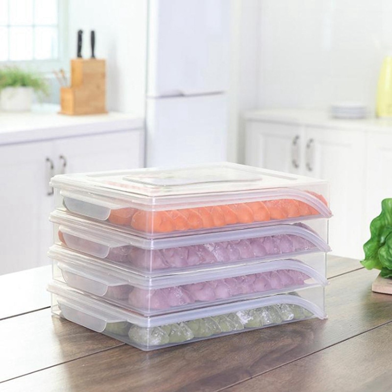 1 Pc Dumpling Tray Plastic Single Layer Sealed Food Container Storage Box Refrigerator Crisper Fridge Freezer Food Fresh Keeping