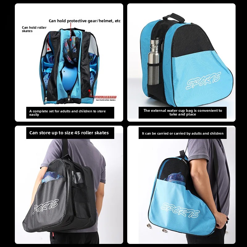 Bolsa de patins de grande capacidade, mochila de ombro único para adultos e crianças, bolsa de armazenamento de patins de gelo