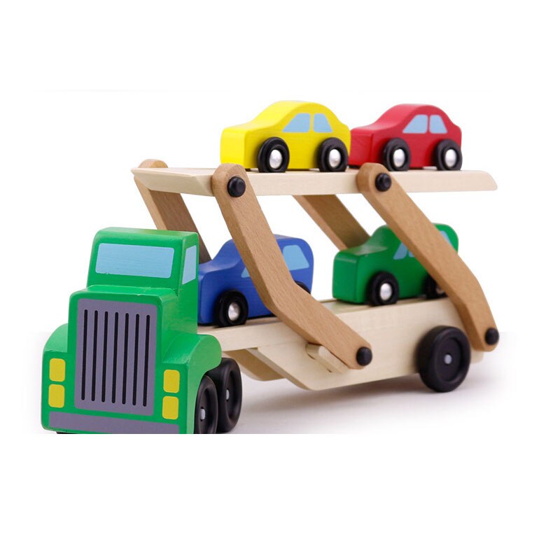 Nuovi giocattoli per ragazzi in legno Double Transporter Drag Toy Model + Four Car Model Toys regali divertenti per bambini: Default Title